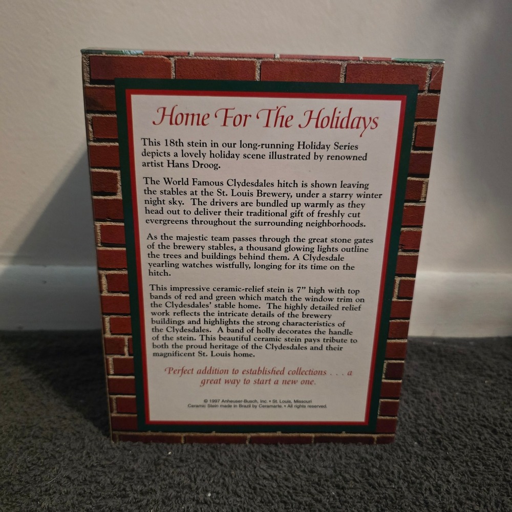 Budweiser 1997 Holiday Stein CS313 Home For The Holidays Clydesdales Ceramic Mug - Picture 6 of 6